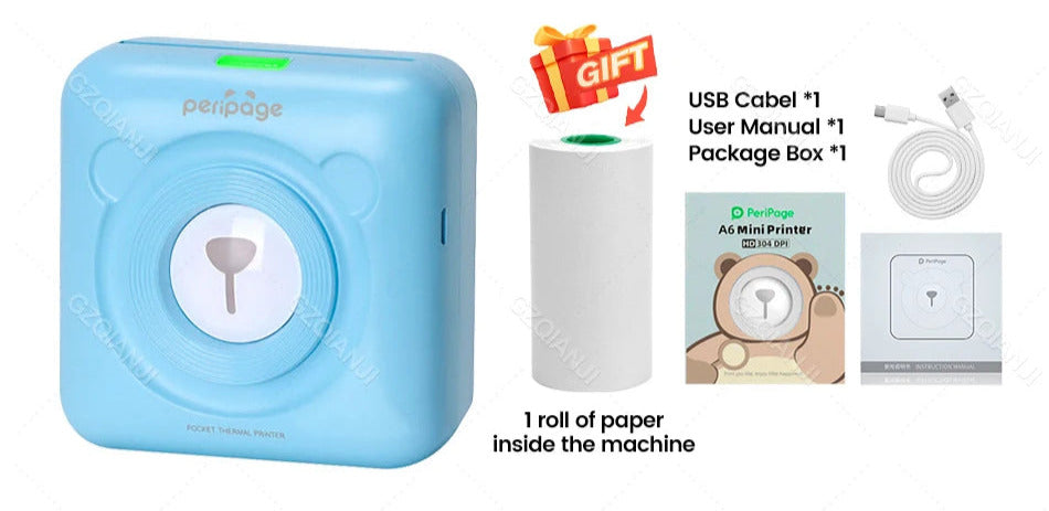 7 Colors Peripage A6 304DPI Mini Photo Printer Notes Sticker Label Printing Machine Bluetooth Portable Wireless Printer Marker
