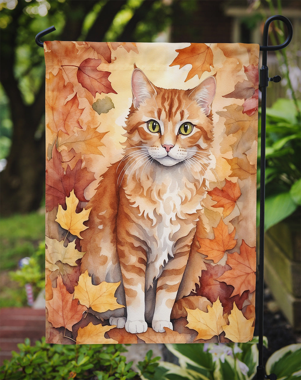 La Perm Cat in Fall Leaves Garden Flag