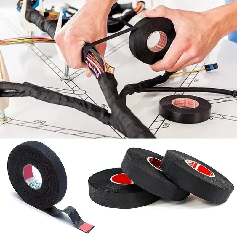 15 Meter Heat-Resistant Flame Retardant Tape Coroplast Adhesive Cloth Tape for Car Cable Harness Wiring Loom Protection