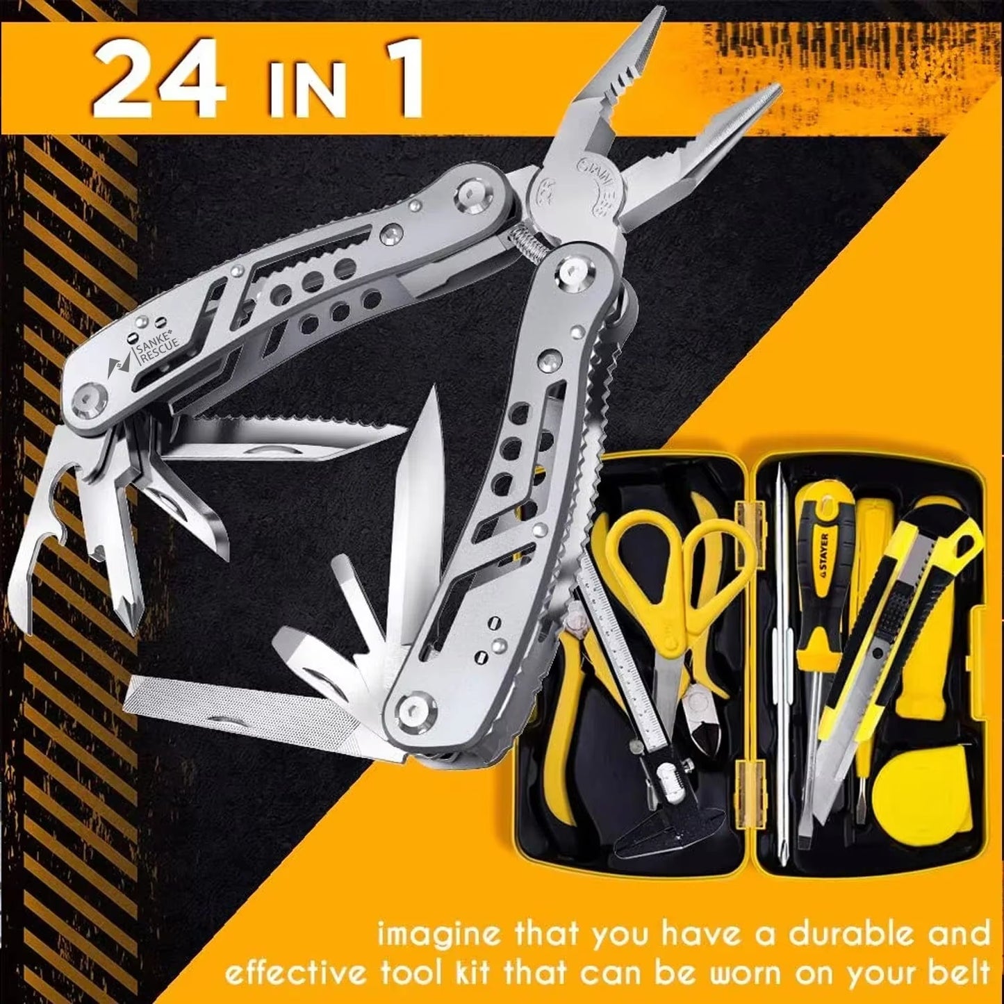 Multitool 24-In-1 Multitools Pliers with Professional Multi-Tool for Survival Camping and Hunting Gifts for Men Dad Hus Band