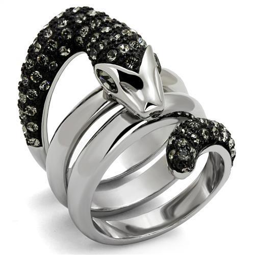 TK2511 - Two-Tone IP Black (Ion Plating) Stainless Steel Ring with Top Grade Crystal in Black Diamond