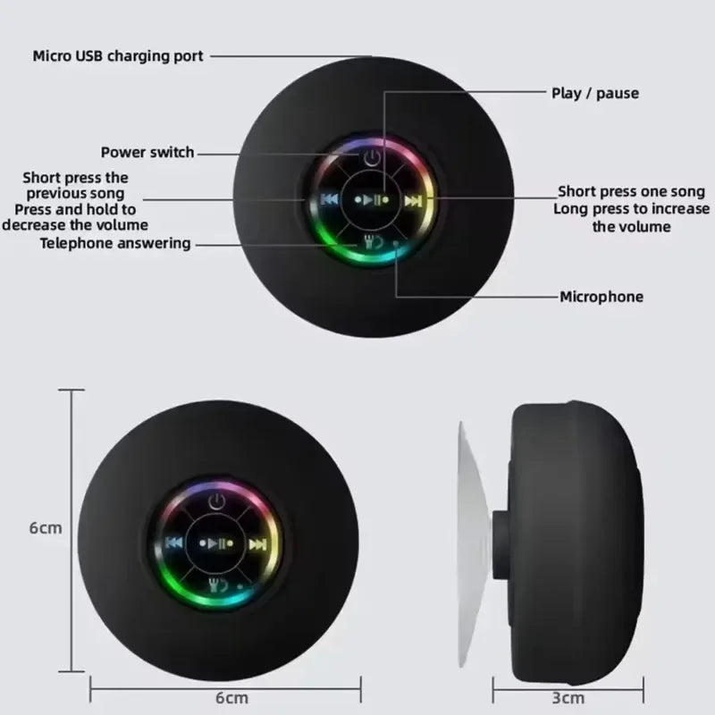 AquaPOP LED Shower Speaker | Waterproof Bluetooth Speaker with Suction Cup