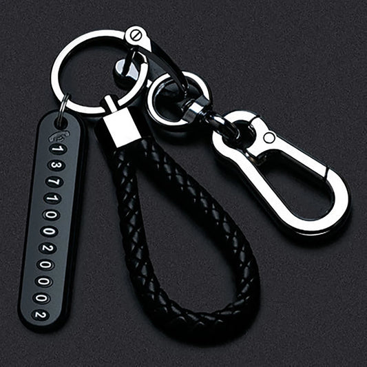 Trendy DIY Mobile Phone Number Plate Pendant Keychain for Men Punk Simple Woven Leather Rope Anti-Lost Car Key Chain Accessories