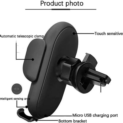30W Auto-Clamp Infrared Wireless Car Charger | Fast Charging Mount for iPhone & Samsung