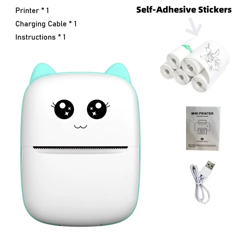 Portable Thermal Printer Mini Cat Print Photo Pocket Thermal Label Printer 58Mm Printing Wireless Bluetooth Android Ios Printers