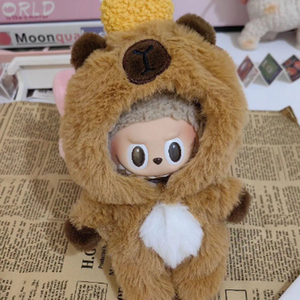 Fashionable Mini Plush Doll with Cute Furry Cat Clothes for Labubu Doll Clothes Accessories Gift Doll Accessories