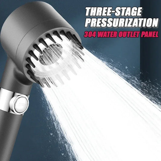 3-in-1 Filtered Shower Head | High Pressure with Massage Brush