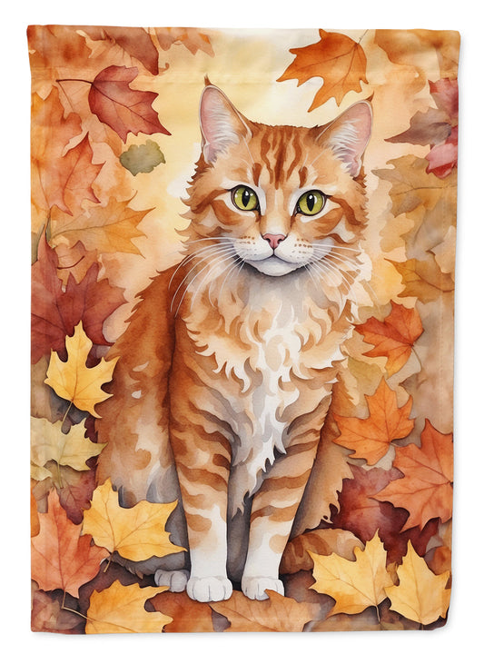 La Perm Cat in Fall Leaves Garden Flag