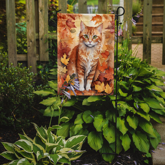 La Perm Cat in Fall Leaves Garden Flag