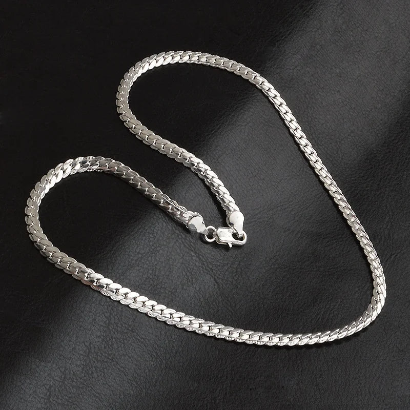 20-60Cm 5Mm Silver Color Luxury Brand Design Noble Necklace Chain for Woman Men Fashion Wedding Engagement Jewelry