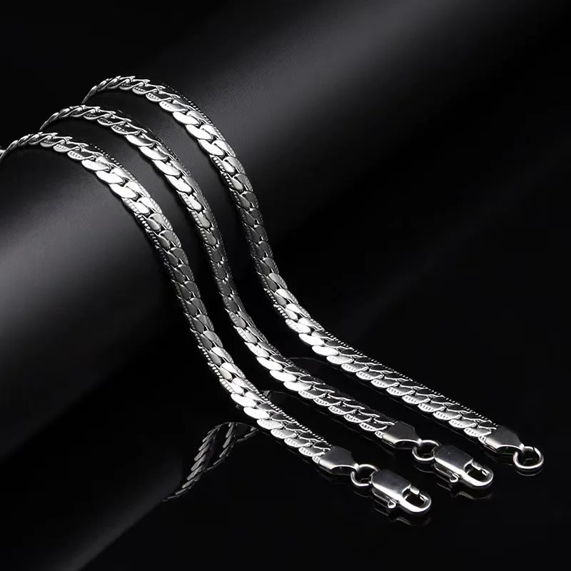 20-60Cm 5Mm Silver Color Luxury Brand Design Noble Necklace Chain for Woman Men Fashion Wedding Engagement Jewelry
