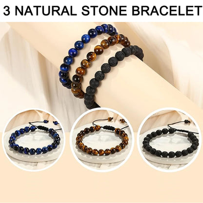 3 Style 8Mm Natural Tiger Eyes Lava Rock Protection HANDMADE Bracelet Men'S Gift