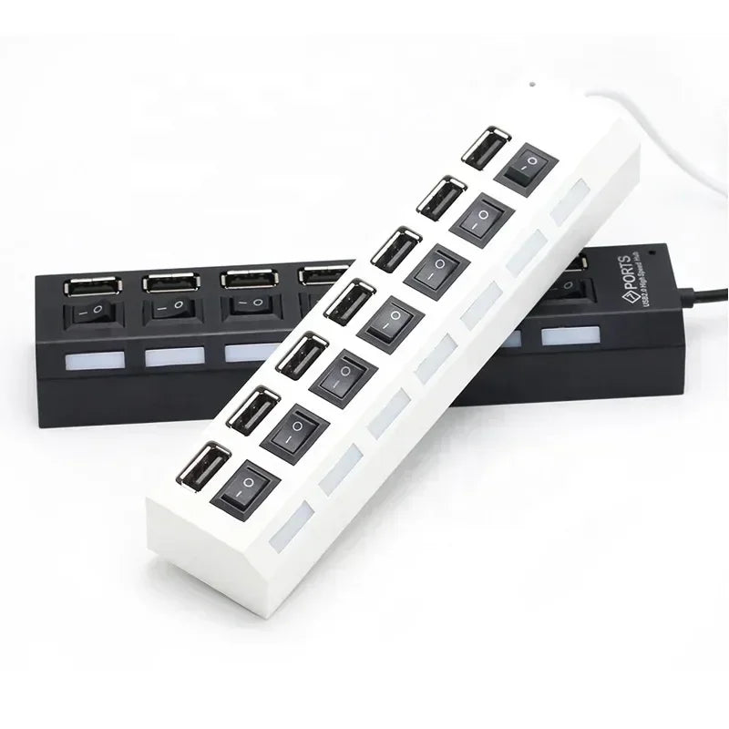 7-Port USB Hub with Individual On/Off Switches | Multi-Port Expander for PC & Laptop