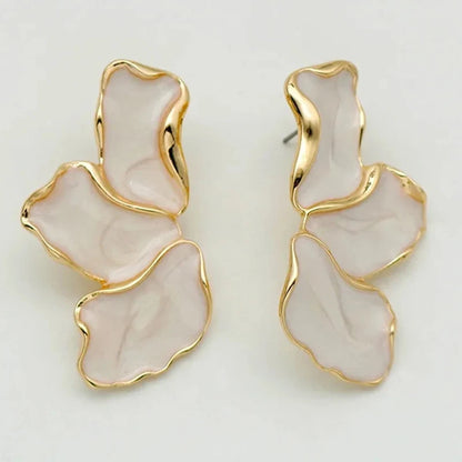 Metal Flower Cream Epoxy Earring Stud Women Fashion Gold Color Plating Irregular Post Earrings Heavy Design Statement Earrings