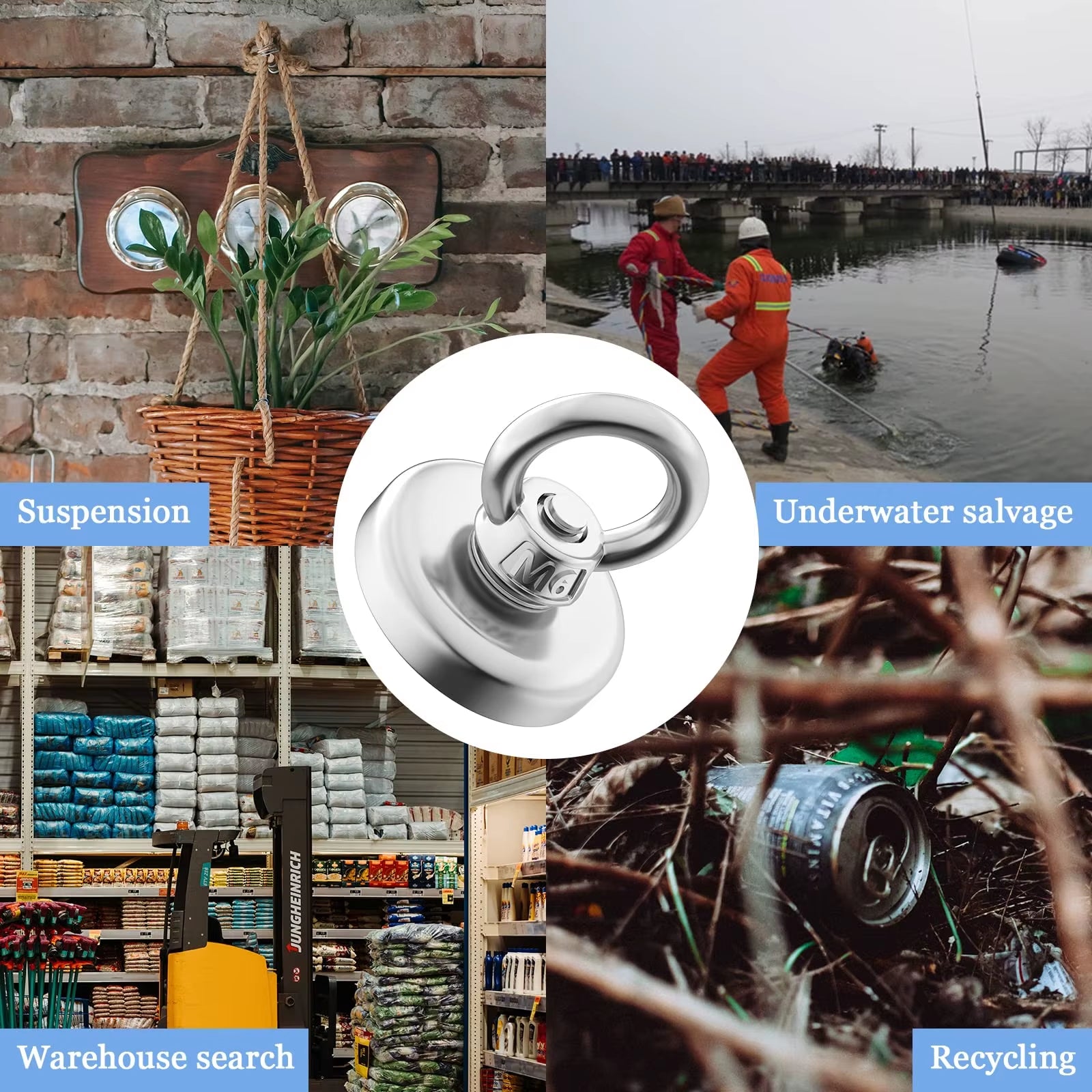 Super Strong Neodymium Fishing Magnets Heavy Duty Imanes Magnet with Countersunk Hole Eyebolt for Salvage Magnetic Fishing