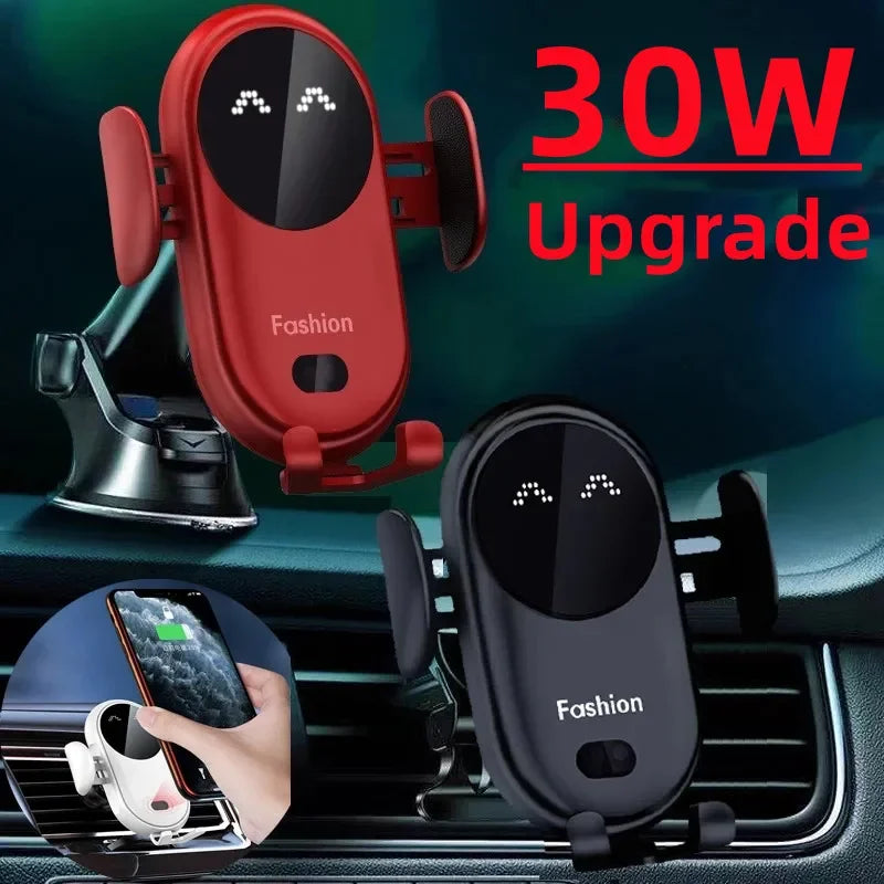 30W Auto-Clamp Infrared Wireless Car Charger | Fast Charging Mount for iPhone & Samsung
