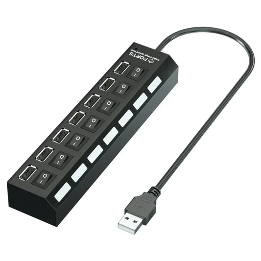 7-Port USB Hub with Individual On/Off Switches | Multi-Port Expander for PC & Laptop