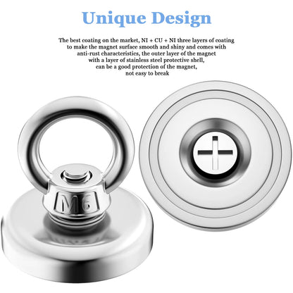 Super Strong Neodymium Fishing Magnets Heavy Duty Imanes Magnet with Countersunk Hole Eyebolt for Salvage Magnetic Fishing