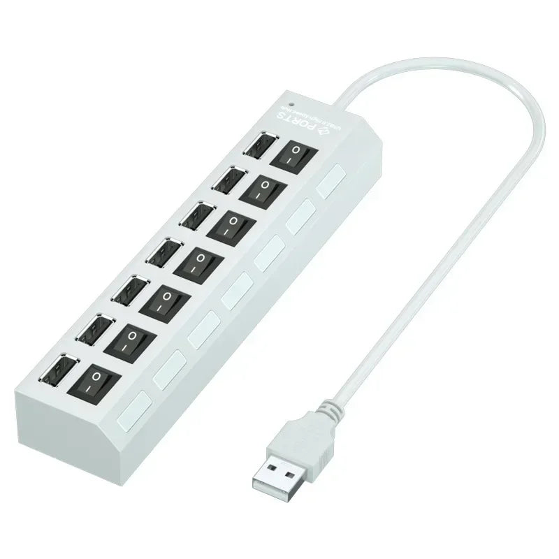 7-Port USB Hub with Individual On/Off Switches | Multi-Port Expander for PC & Laptop