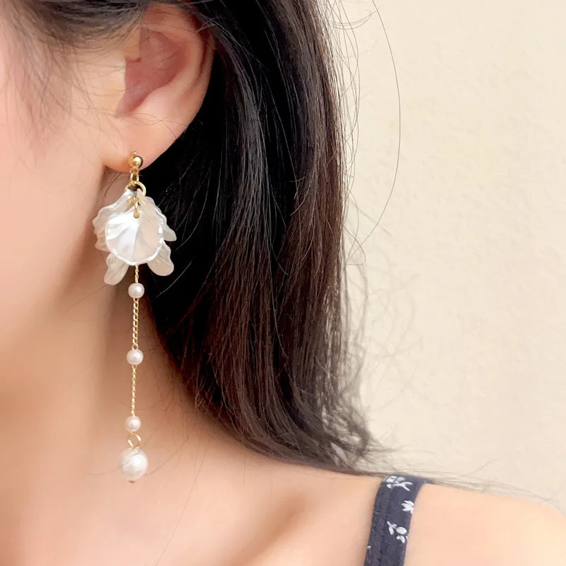 Modern Jewelry 925 Silver Needle Elegant Temperament Simulated Pearl Tassel Earrings for Women Fashion Accessories Wholesale