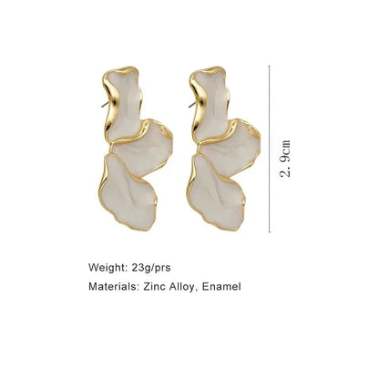 Metal Flower Cream Epoxy Earring Stud Women Fashion Gold Color Plating Irregular Post Earrings Heavy Design Statement Earrings